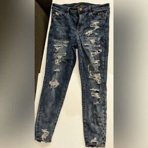 American Eagle High rise ripped jeggings women’s navy blue